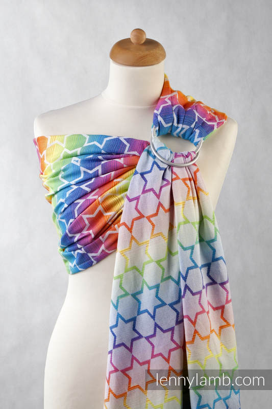 Ringsling, Jacquard Weave (100% cotton), with gathered shoulder - Rainbow Stars - long 2.1m #babywearing