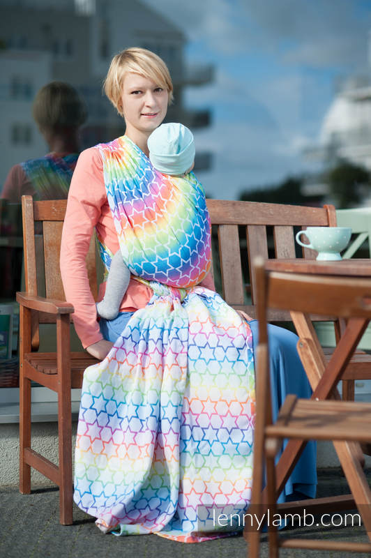 Żakardowa chusta do noszenia dzieci, bawełna - Tęczowe Gwiazdki - rozmiar XS #babywearing