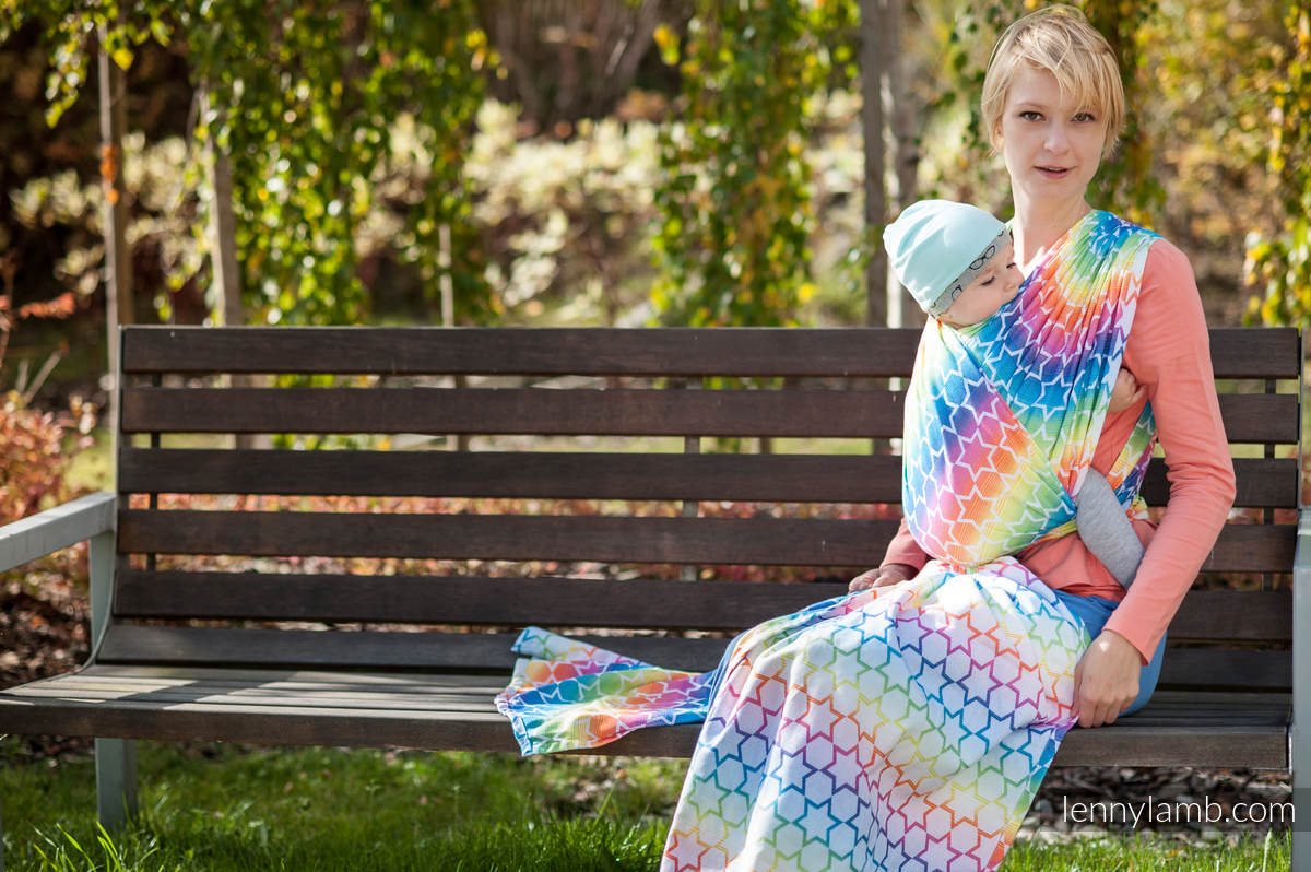 Baby Wrap, Jacquard Weave (100% cotton) - Rainbow Stars - size S #babywearing