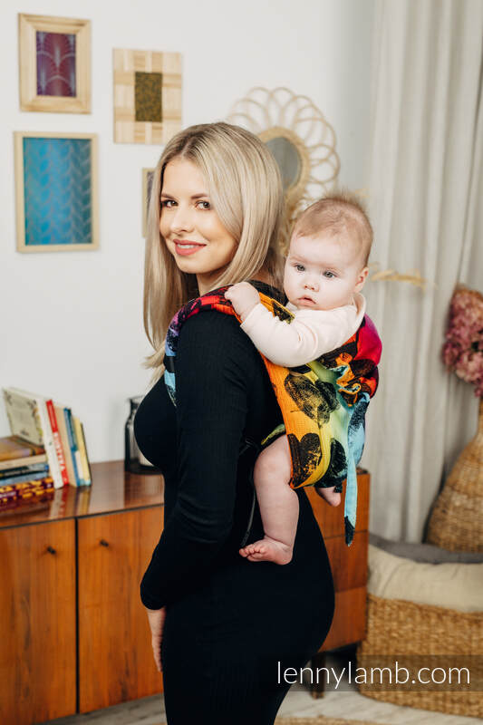 Nosidło Klamrowe ONBUHIMO z tkaniny żakardowej (100% bawełna), rozmiar Toddler - LOVKA TĘCZOWA DARK  #babywearing
