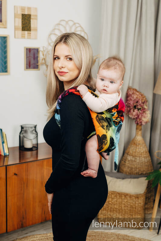 Nosidło Klamrowe ONBUHIMO z tkaniny żakardowej (100% bawełna), rozmiar Toddler - LOVKA TĘCZOWA DARK  #babywearing