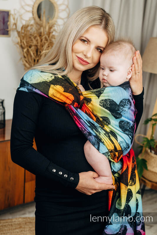 Żakardowa chusta do noszenia dzieci, bawełna - LOVKA TĘCZOWA DARK - rozmiar XS #babywearing