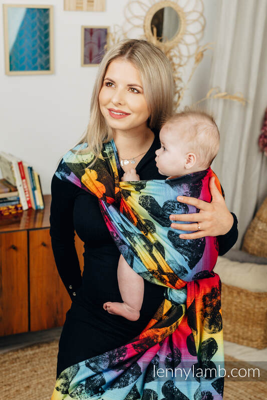Żakardowa chusta do noszenia dzieci, bawełna - LOVKA TĘCZOWA DARK - rozmiar M #babywearing