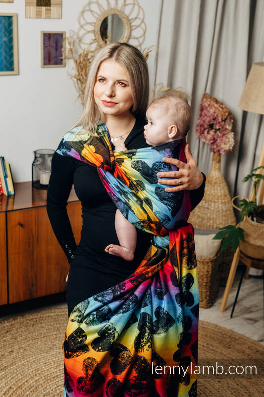 Żakardowa chusta do noszenia dzieci, bawełna - LOVKA TĘCZOWA DARK - rozmiar XS #babywearing