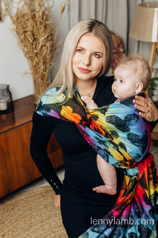 Żakardowa chusta do noszenia dzieci, bawełna - LOVKA TĘCZOWA DARK - rozmiar S #babywearing