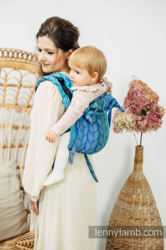 Lenny Buckle Onbuhimo baby carrier, standard size, jacquard weave (100% cotton) - TANGLED - BLUE REED #babywearing