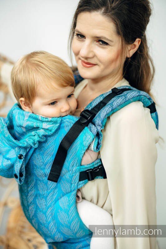 LennyGo Porte-bébé ergonomique, taille bébé, jacquard 100% coton, TANGLED - BLUE REED #babywearing