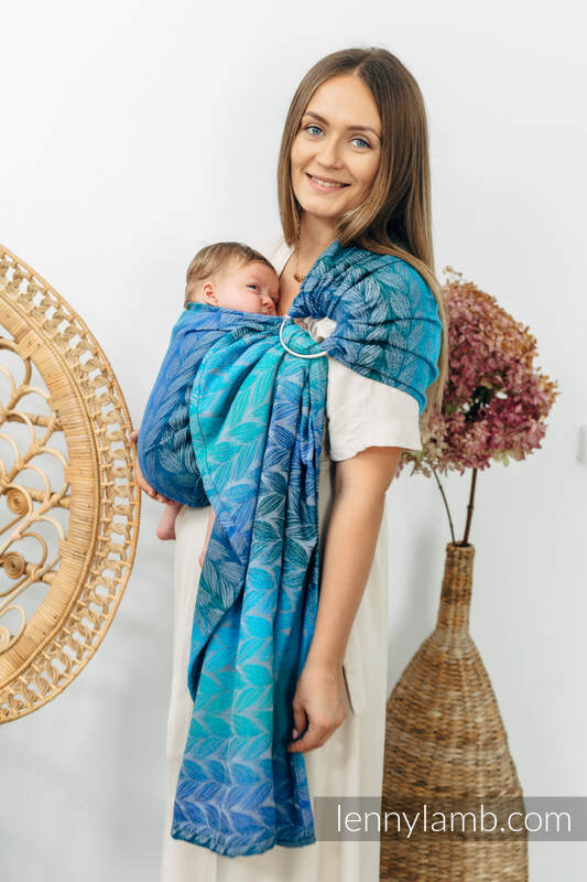 Ringsling, Jacquard Weave (100% cotton), with gathered shoulder - TANGLED - BLUE REED - standard 1.8m #babywearing