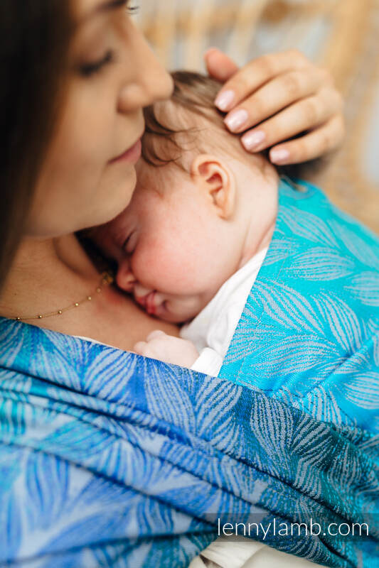 Écharpe, jacquard (100% coton) - TANGLED - BLUE REED - taille S #babywearing