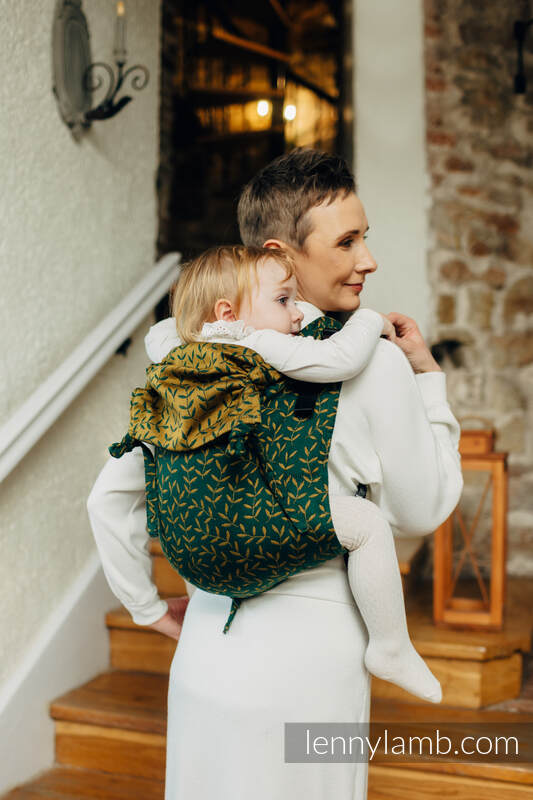 Onbuhimo de Lenny, taille toddler, jacquard (75% Coton, 21% Laine mérinos, 4% Cachemire) -  ENCHANTED NOOK - GOLDEN  MOSS #babywearing
