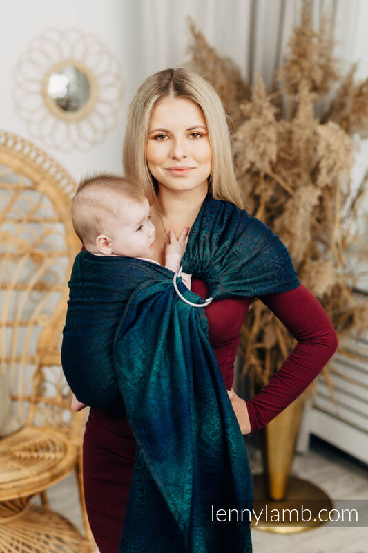 Ringsling, Jacquard Weave (100% cotton), with gathered shoulder - PEACOCK'S TAIL - QUANTUM - standard 1.8m #babywearing