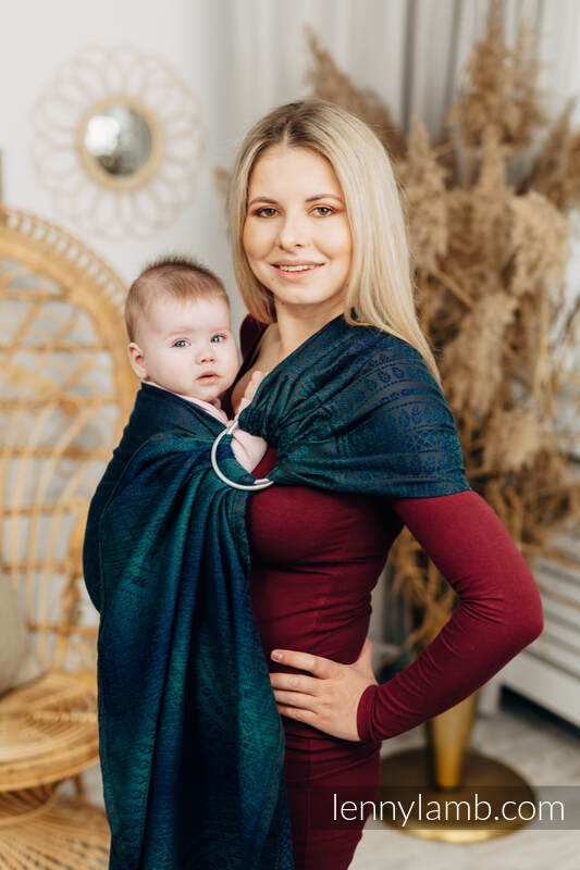 Ringsling, Jacquard Weave (100% cotton), with gathered shoulder - PEACOCK'S TAIL - QUANTUM - standard 1.8m #babywearing