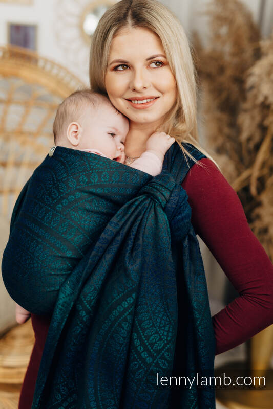 Baby Wrap, Jacquard Weave (100% cotton) - PEACOCK'S TAIL - QUANTUM - size L #babywearing