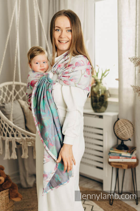 Bandolera de anillas, tejido Jacquard (100% algodón) - con plegado simple - MAGNOLIA - standard 1.8m #babywearing