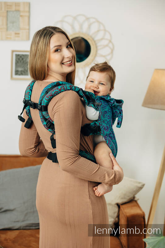 LennyGo Ergonomic Carrier, Baby Size, jacquard weave 100% cotton - FLORES - DIVE #babywearing
