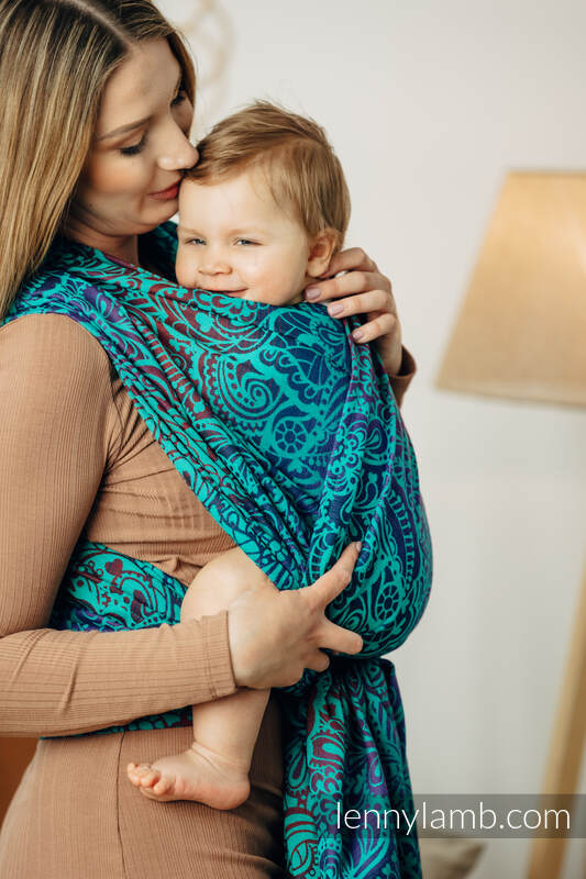 Baby Wrap, Jacquard Weave (100% cotton) - FLORES - DIVE - size XS #babywearing