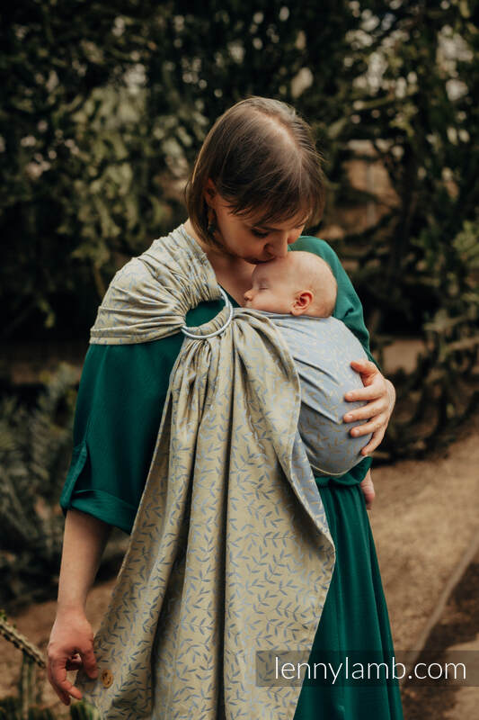 Żakardowa chusta kółkowa do noszenia dzieci, 50% bawełna, 50% wiskoza bambusowa, ramię bez zakładek - ZACZAROWANY ZAKĄTEK - MARIGOLD - standard 1.8m #babywearing