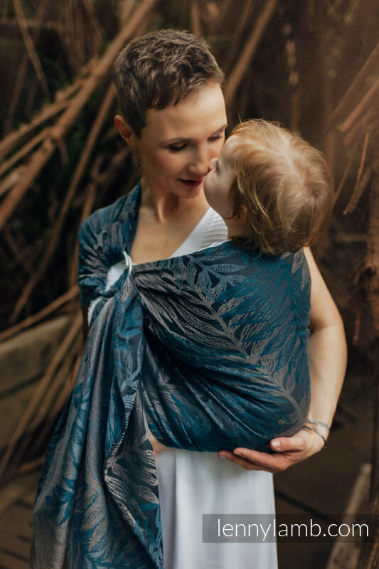 Żakardowa chusta kółkowa do noszenia dzieci, ramię bez zakładek, (54% bawełna, 46% TENCEL) - RAINFOREST - NOCTURNAL - standard 1.8m #babywearing