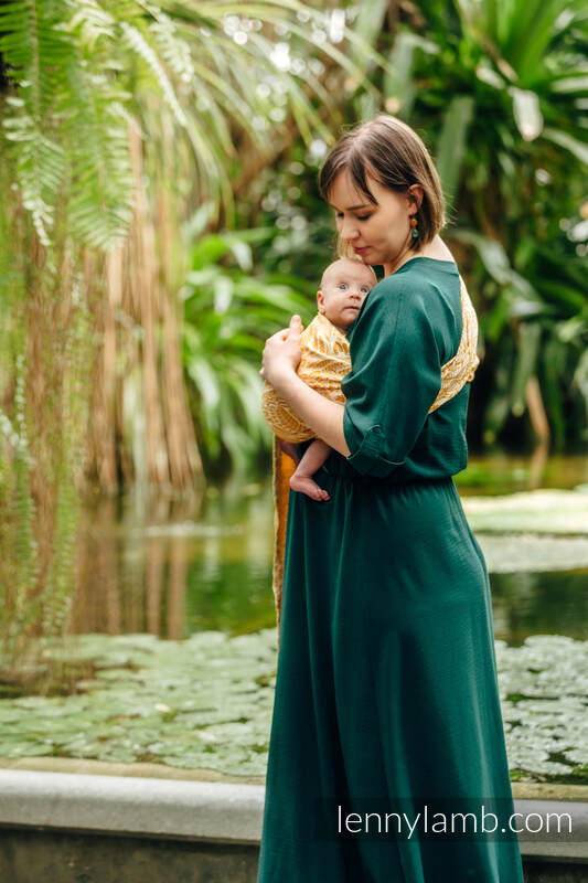 Żakardowa chusta kółkowa do noszenia dzieci, 100% wiskoza bambusowa, ramię bez zakładek - WOLNY DUCH - AURUM - standard 1.8m #babywearing
