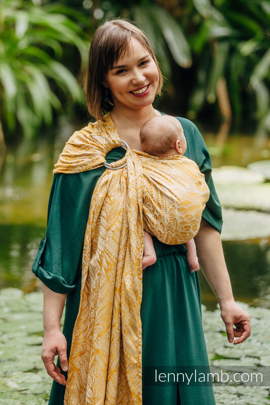 Żakardowa chusta kółkowa do noszenia dzieci, 100% wiskoza bambusowa, ramię bez zakładek - WOLNY DUCH - AURUM - standard 1.8m #babywearing