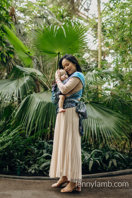 Porte-bébé LennyHybrid Half Buclke, taille standard, jacquard, 100% Viscose de bambou - PEACOCK'S TAIL - SEA ANGEL #babywearing
