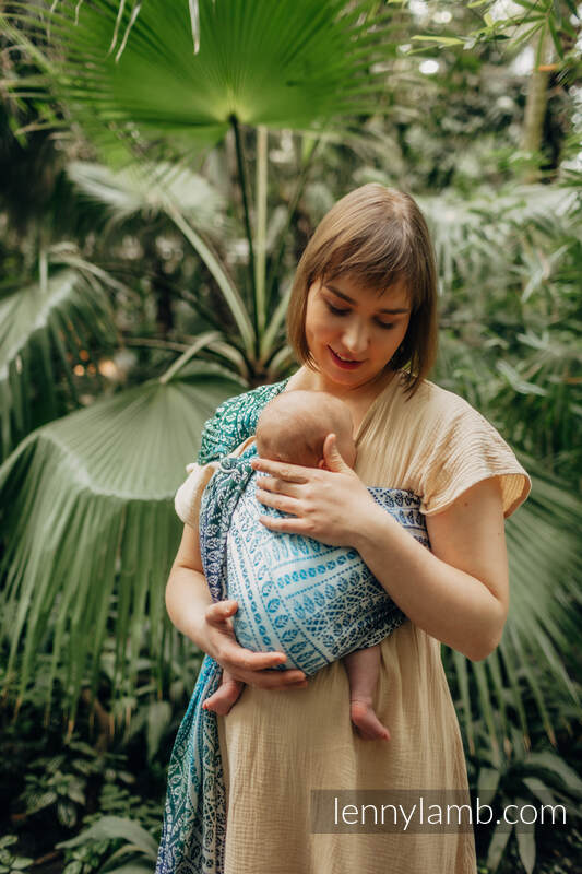 Ringsling, Jacquard Weave (100% bamboo viscose), with gathered shoulder - PEACOCK'S TAIL - SEA ANGEL - standard 1.8m #babywearing