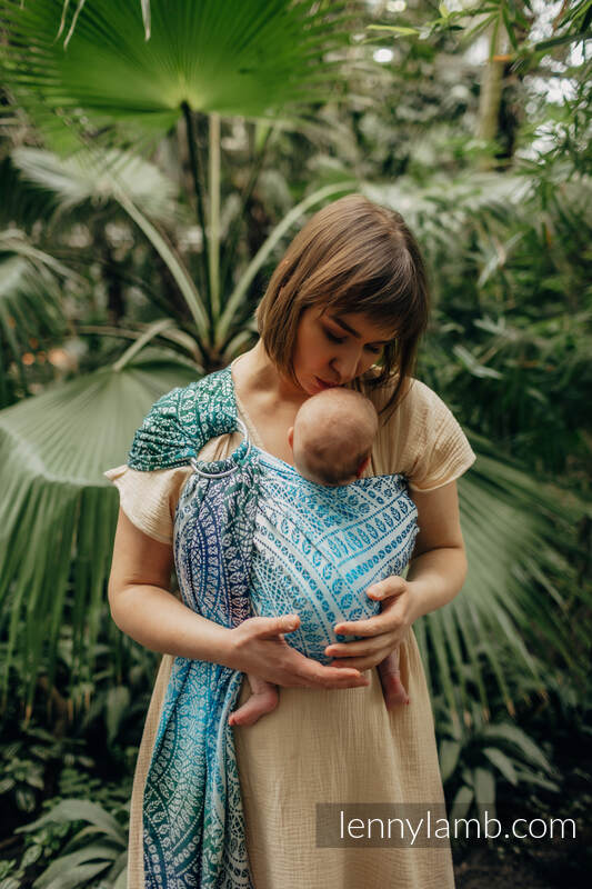 Żakardowa chusta kółkowa do noszenia dzieci, 100% wiskoza bambusowa, ramię bez zakładek - PAWI OGON - SEA ANGEL - standard 1.8m #babywearing