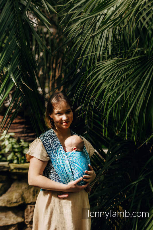 Żakardowa chusta do noszenia dzieci, 100% wiskoza bambusowa - PAWI OGON - SEA ANGEL - rozmiar S #babywearing