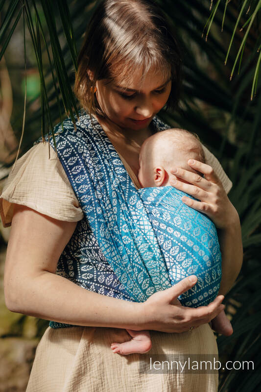 Baby Wrap, Jacquard Weave (100% bamboo viscose) - PEACOCK'S TAIL - SEA ANGEL - size XS #babywearing