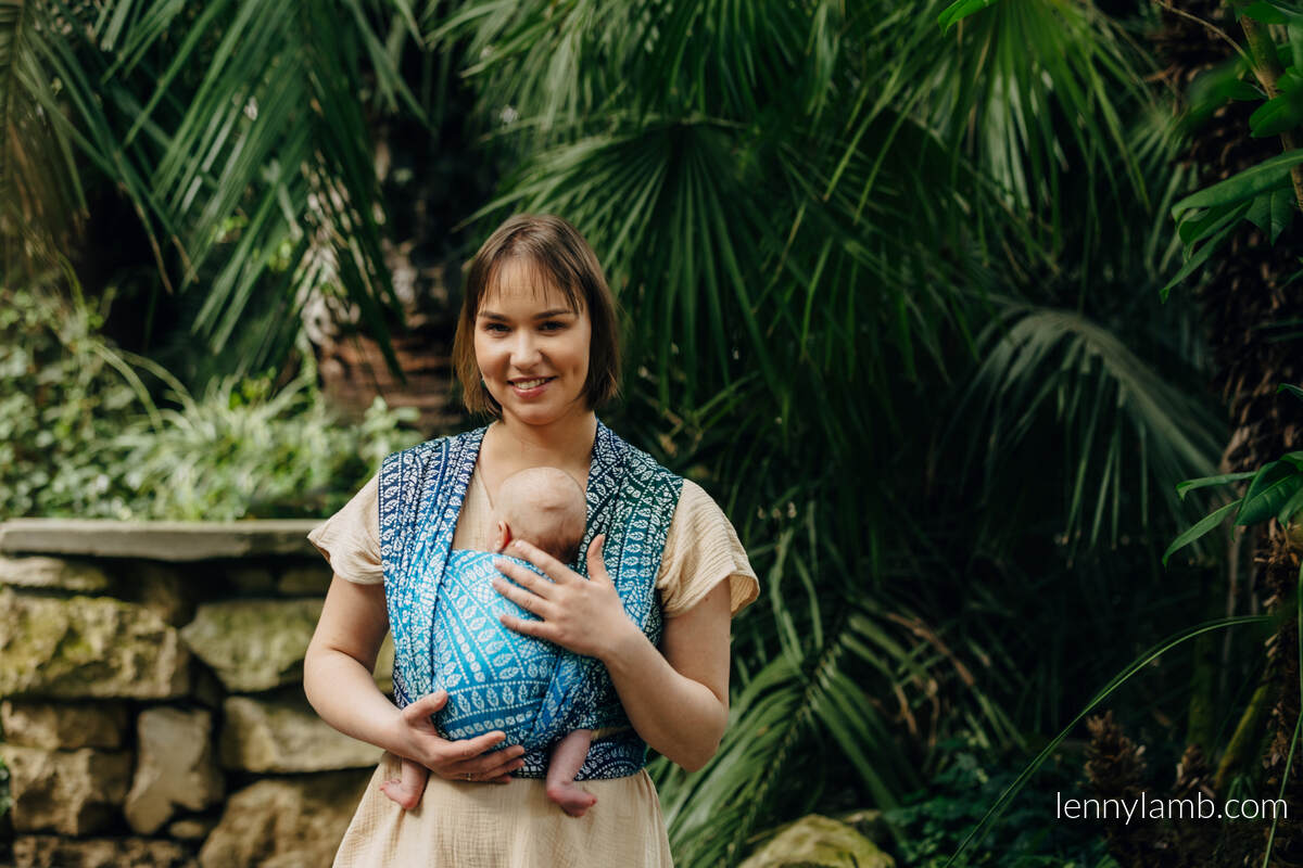 Żakardowa chusta do noszenia dzieci, 100% wiskoza bambusowa - PAWI OGON - SEA ANGEL - rozmiar XS #babywearing