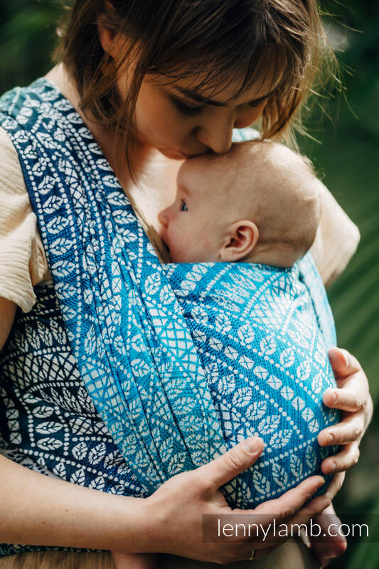 Żakardowa chusta do noszenia dzieci, 100% wiskoza bambusowa - PAWI OGON - SEA ANGEL - rozmiar XS #babywearing