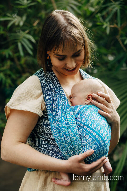 Żakardowa chusta do noszenia dzieci, 100% wiskoza bambusowa - PAWI OGON - SEA ANGEL - rozmiar M #babywearing
