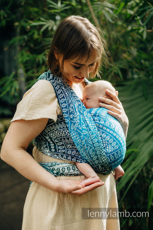 Baby Wrap, Jacquard Weave (100% bamboo viscose) - PEACOCK'S TAIL - SEA ANGEL - size S #babywearing