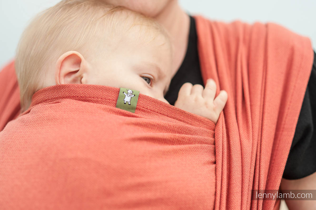 Chusta do noszenia dzieci, tkana splotem diamentowym, bawełna - Ceglany Diament -  rozmiar XS #babywearing