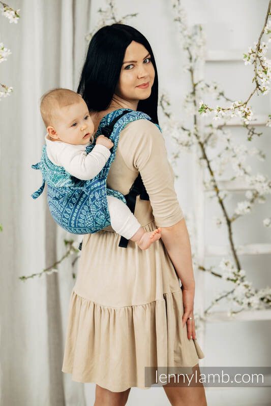 Lenny Buckle Onbuhimo, toddler size, jacquard weave (100% cotton) - PEACOCK'S TAIL - HEYDAY  #babywearing