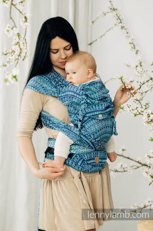 LennyHybrid Half Buckle Carrier, Standard Size, jacquard weave 100% cotton - PEACOCK'S TAIL - HEYDAY  #babywearing