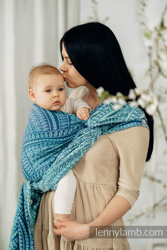 Baby Wrap, Jacquard Weave (100% cotton) - PEACOCK'S TAIL - HEYDAY - size XS #babywearing
