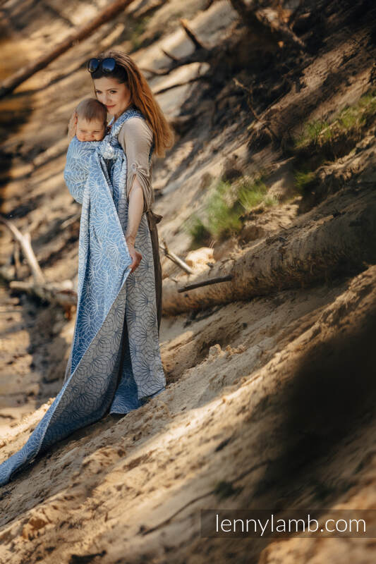 Baby Wrap, Jacquard Weave (100% linen) - LOTUS - BLUE - size M (grade B) #babywearing