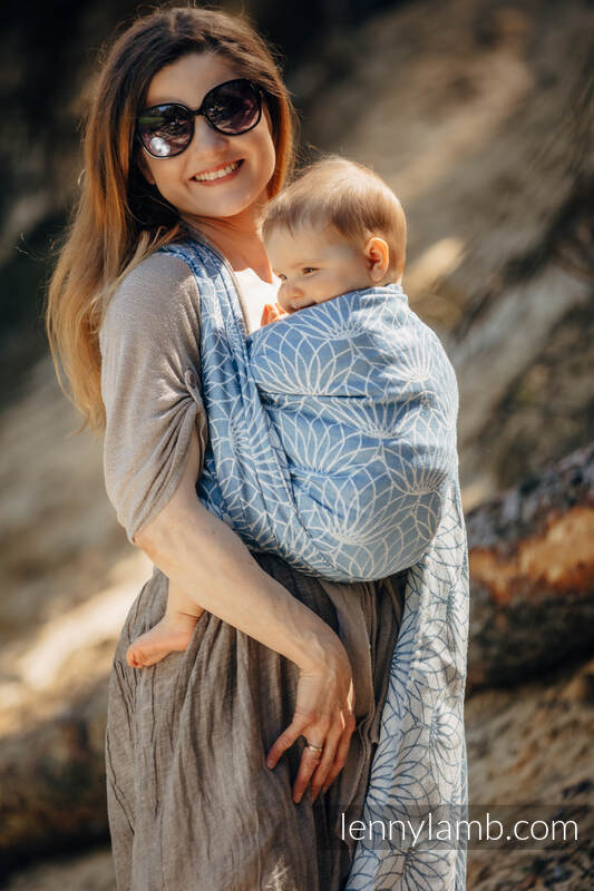 Żakardowa chusta do noszenia dzieci, 100% len - LOTOS - NIEBIESKI  #babywearing