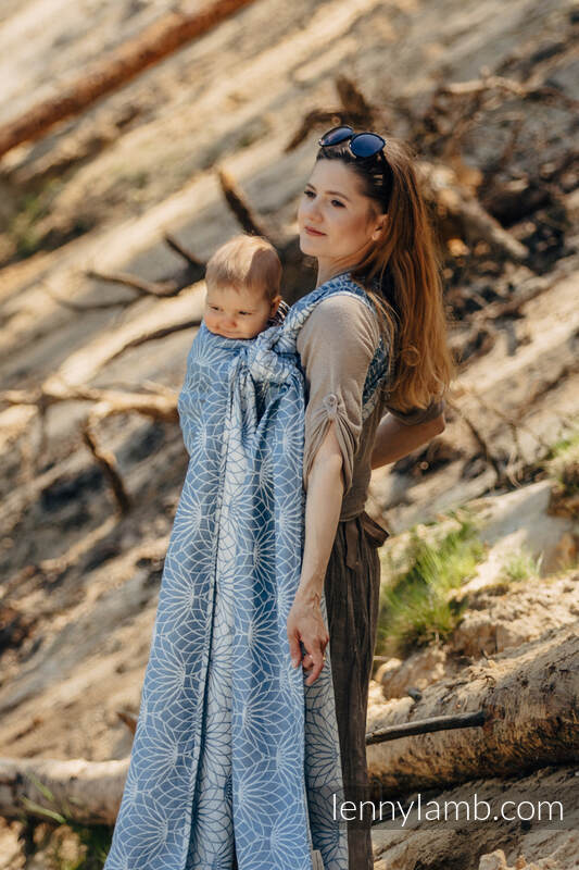 Żakardowa chusta do noszenia dzieci, 100% len - LOTOS - NIEBIESKI - rozmiar XL #babywearing