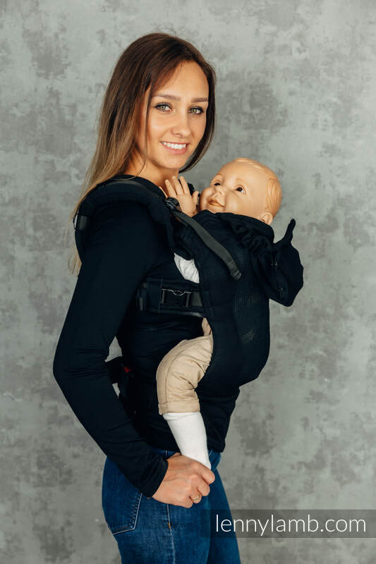 My First Baby Carrier - LennyGo with Mesh, Baby Size, herringbone weave 86% cotton, 14% polyester - LITTLE HERRINGBONE EBONY BLACK #babywearing