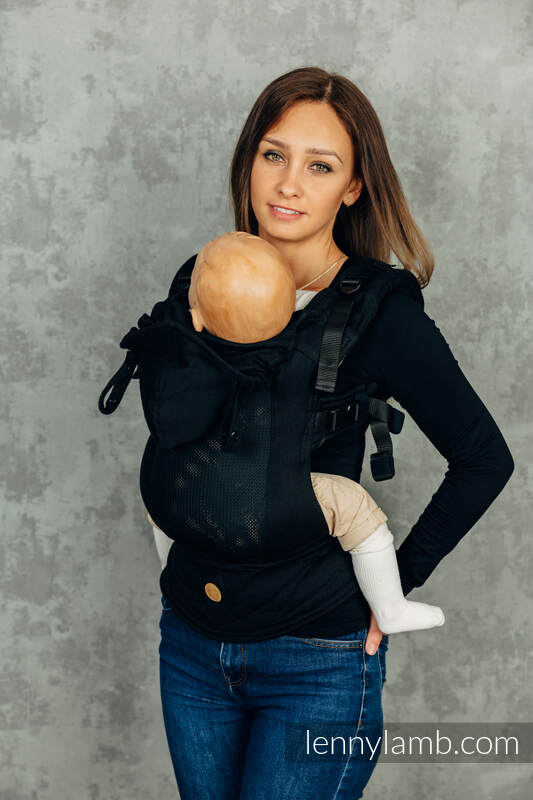 My First Baby Carrier - LennyGo with Mesh, Baby Size, herringbone weave 86% cotton, 14% polyester - LITTLE HERRINGBONE EBONY BLACK #babywearing