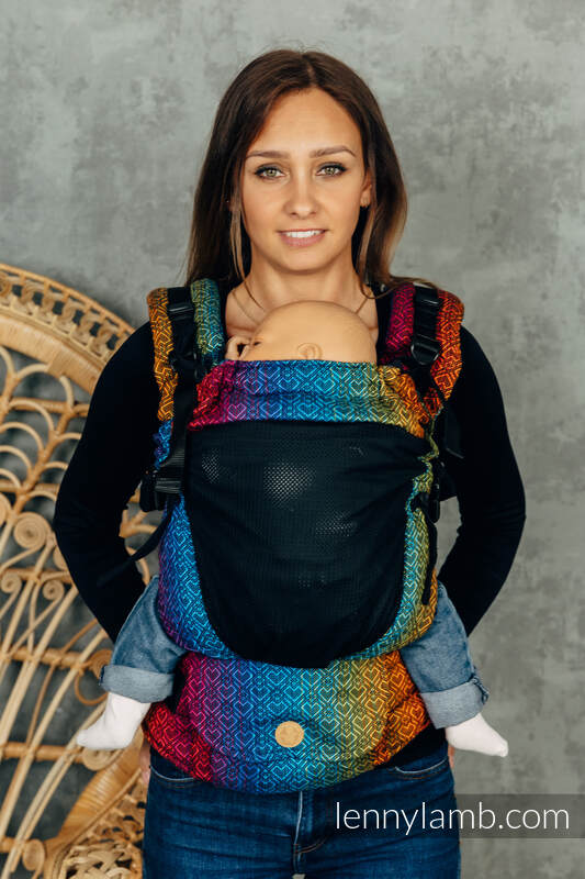 LennyUpGrade Mesh Carrier, Standard Size, jacquard weave (75% cotton, 25% polyester) - BIG LOVE RAINBOW DARK #babywearing