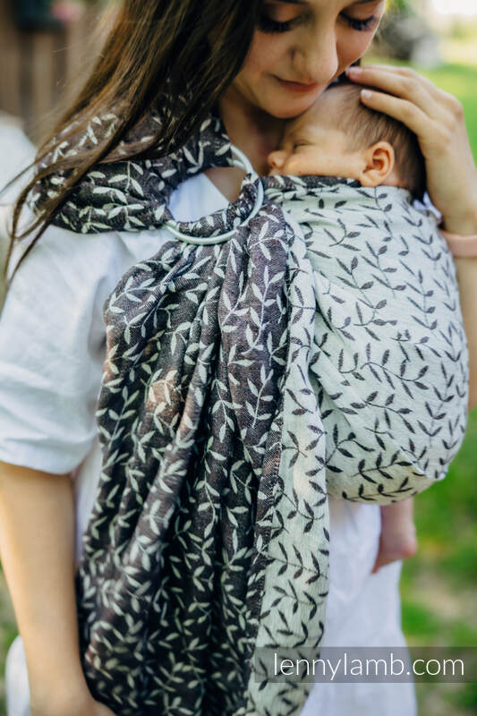 Sling, jacquard (100% lin) - avec épaule sans plis - ENCHANTED NOOK - COCOA - standard 1.8m (grade B) #babywearing