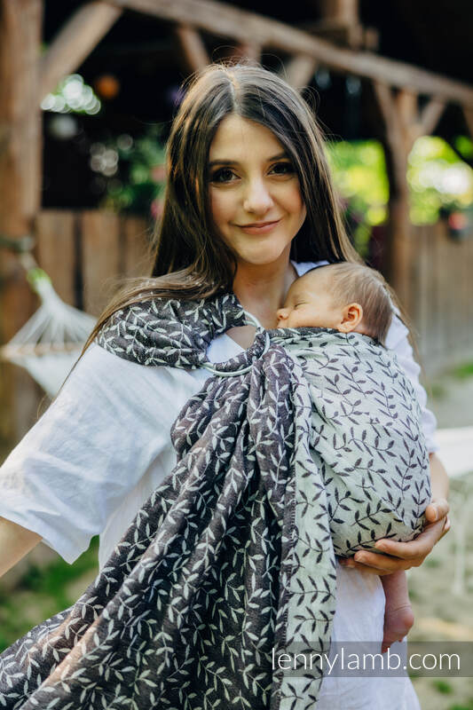 Żakardowa chusta kółkowa do noszenia dzieci, 100% len, ramię bez zakładek - ZACZAROWANY ZAKĄTEK - COCOA - standard 1.8m #babywearing
