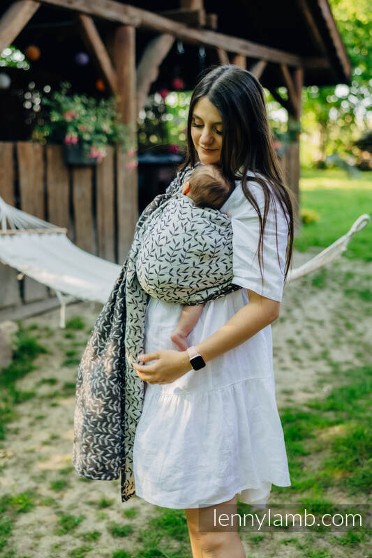 Żakardowa chusta kółkowa do noszenia dzieci, 100% len, ramię bez zakładek - ZACZAROWANY ZAKĄTEK - COCOA - standard 1.8m #babywearing