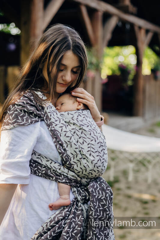 Baby Wrap, Jacquard Weave (100% linen) - ENCHANTED NOOK - COCOA - size XS #babywearing