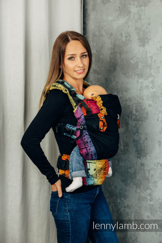 LennyUpGrade Mesh Carrier, Standard Size, jacquard weave (75% cotton, 25% polyester) - SYMPHONY RAINBOW DARK #babywearing