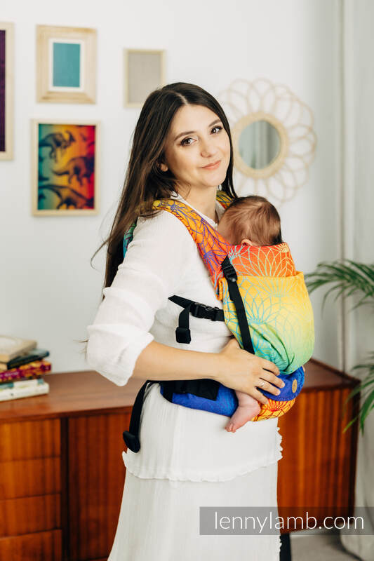 Mochila LennyLight, talla estándar, tejido jaqurad 100% algodón - RAINBOW LOTUS  #babywearing