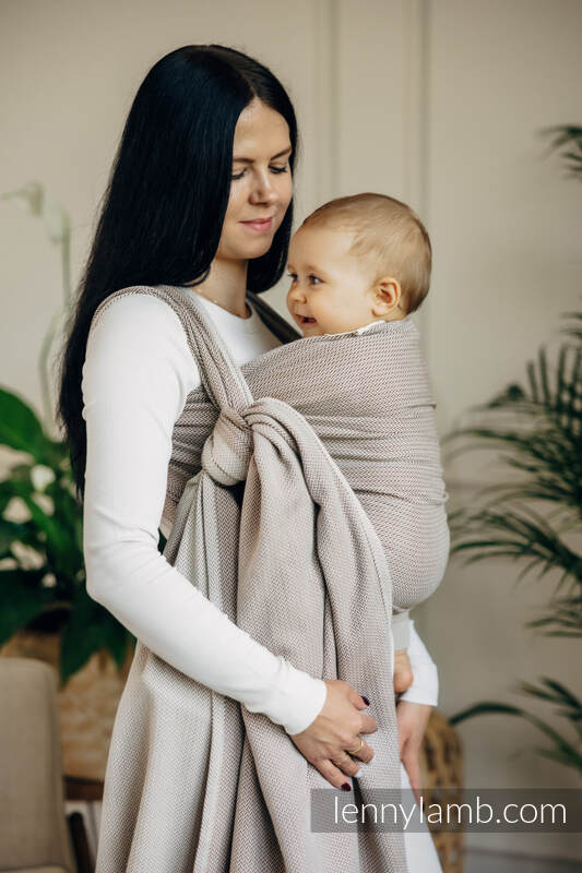 Fular Línea Básica, tejido Herringbone (100% algodón) - LITTLE HERRINGBONE ALMOND - talla M #babywearing